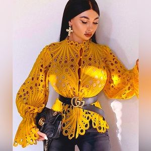 FASHIONNOVA Crochet Lace Blouse - Mustard🔥